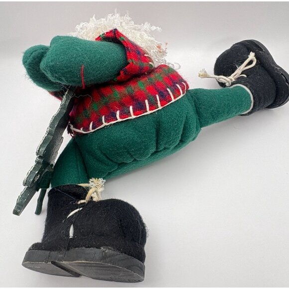Handcrafted Santa Claus Shelf Sitter Christmas Decor with Tree Plaid Outfit - Picture 6 of 9
